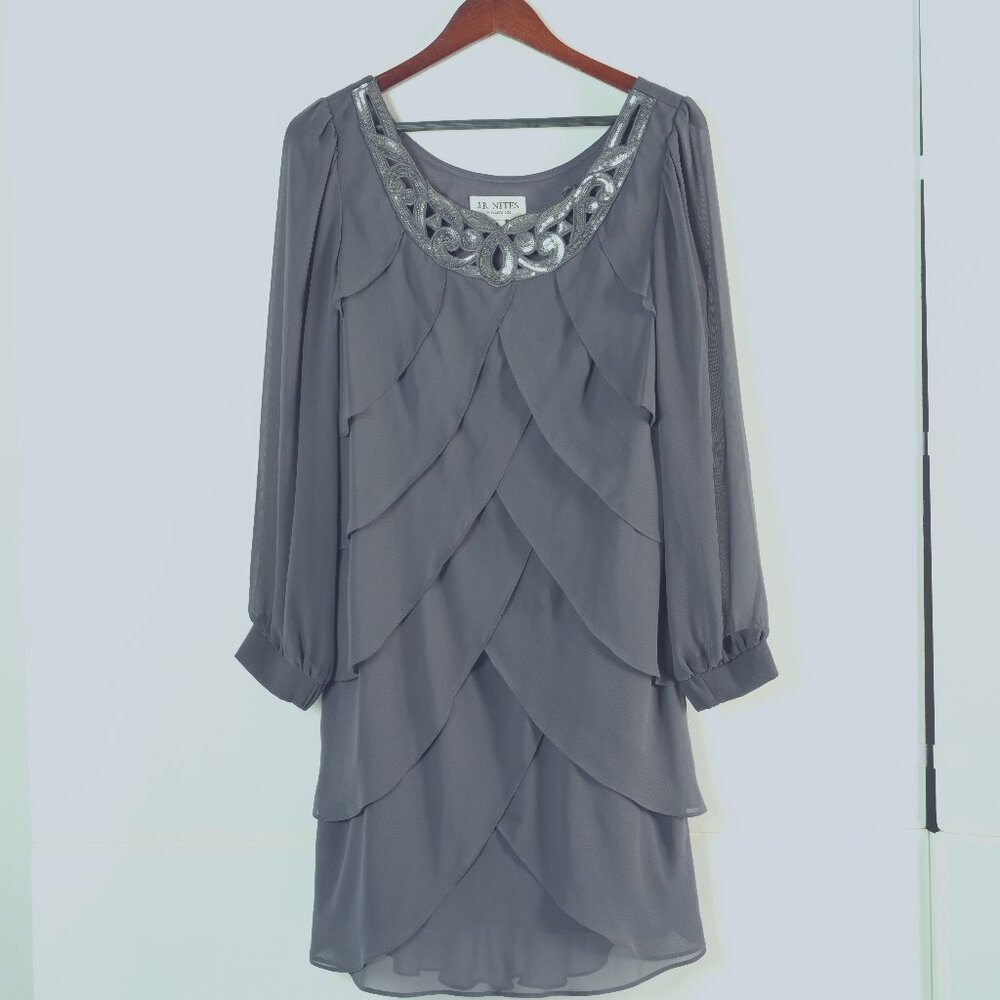 Knee Length Grey Ruffled Dress